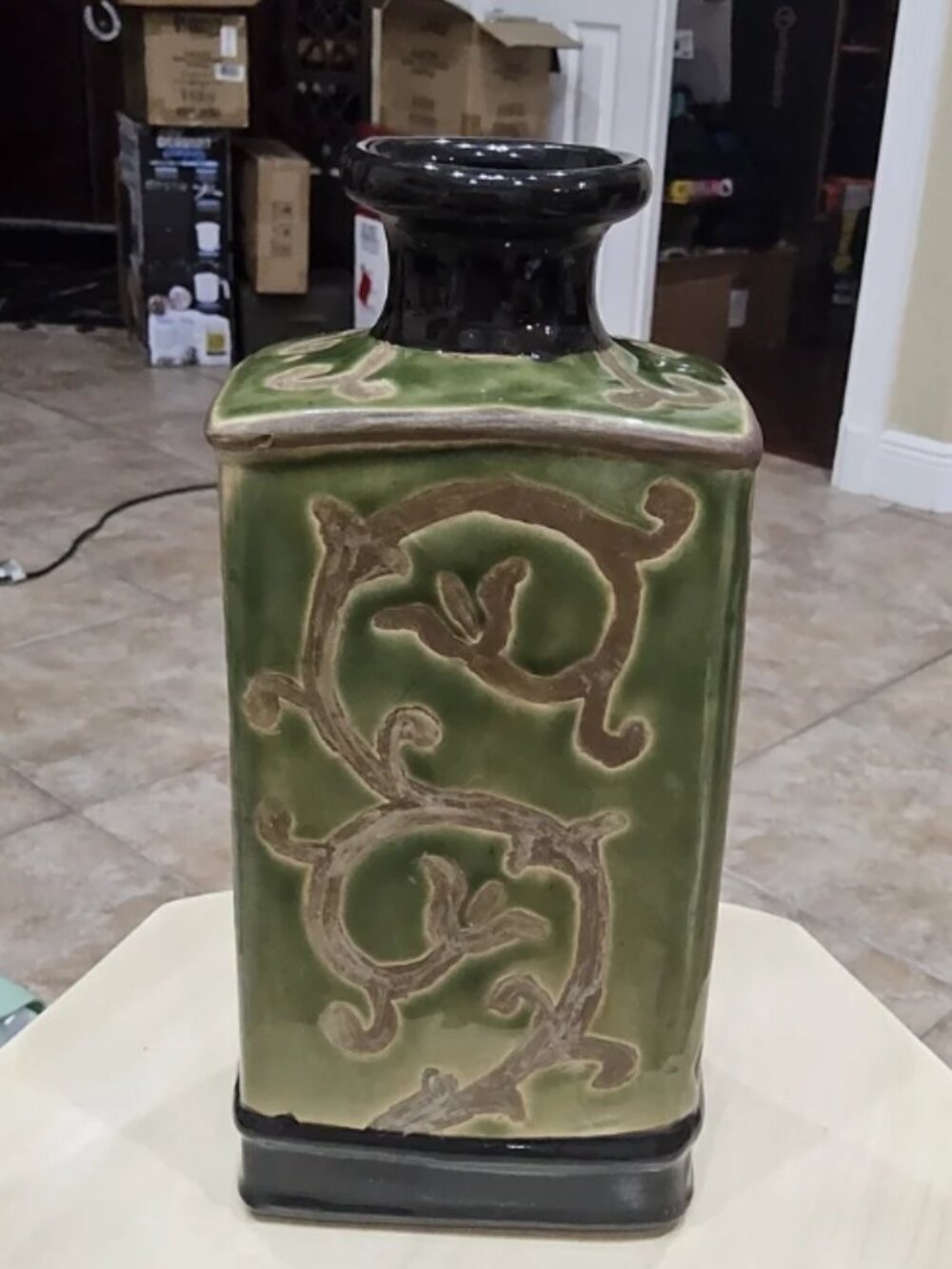 Elegant VINTAGE Green and Black Vine Vase